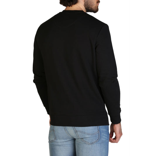 Stylish black Aquascutum sweatshirt displayed on a male model's back against a plain white background
