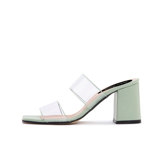Chic mint green block heel sandals with leather straps Sofybrands Fashion Outlet